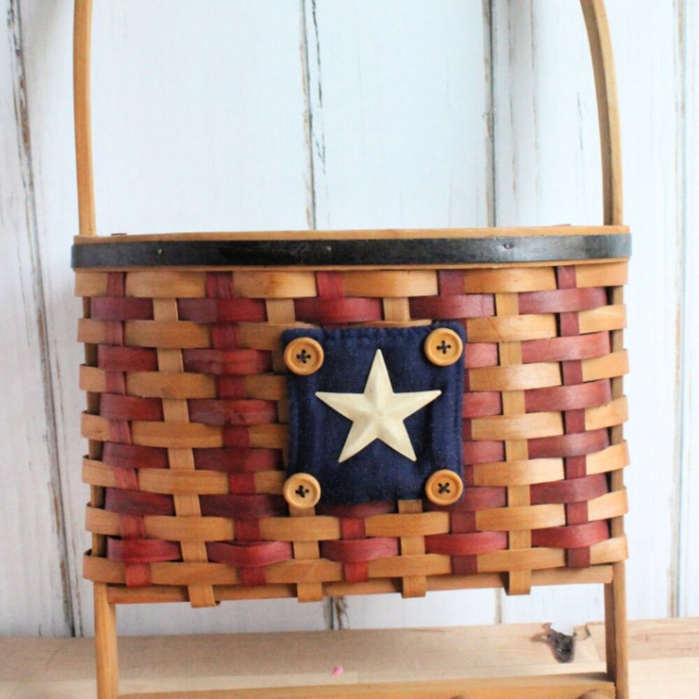 CLEARANCE! Hanging Red, White and Blue Basket with Hooks